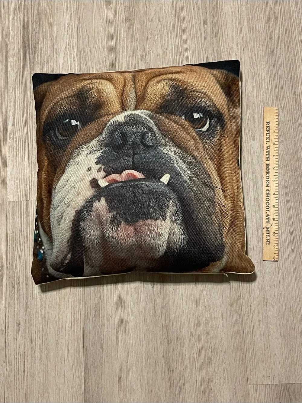 Bulldog Face Accent Pillow in Brown
